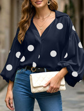 Polka dot V-neck loose bubble long-sleeved shirt